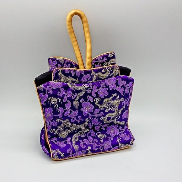 Chinese Purple Gold Silk Brocade Bag - Picture 2 of 6